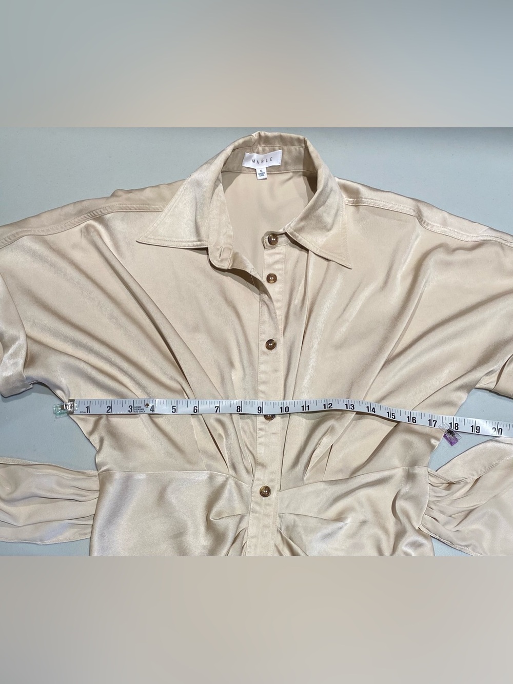 Mabel Gwen Cream Satin Tie-Front Long Sleeve Midi Shirt Dress, Size M - Picture 7 of 12